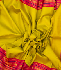 Lemon Yellow Handloom Korvai Kanchipuram Silk Saree With Contrast Border-KA12756