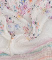 Multicolor Handloom Linen Saree With Embroidered Floral Motifs-LI0778