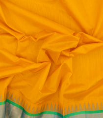 Yellow Handloom Korvai Silk Cotton Saree With Contrast Temple Border-SC4430