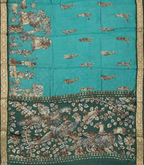 Aquamarine Woven Synthetic Viscose Saree With Printed Kalamkari Motifs-BL4642