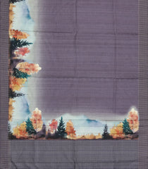 Lilac Printed Synthetic Tussar Saree With Zari Stripe border-BL5364