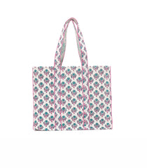 Off White Bagru Printed Handmade Cotton Quilted Tote Bag-ACS1036