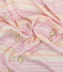 Pink Handloom Linen Saree With Embroidered Floral Motifs-LI0768