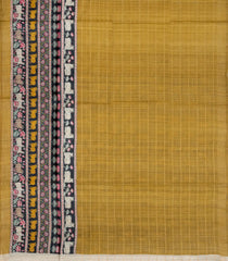 Mustard Handloom Tussar Silk Saree With Stripes & Printed Motifs-TU3443