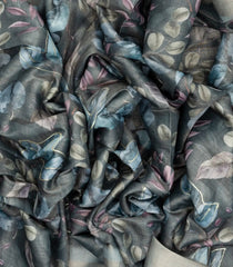 Dark Grey Woven Art Linen Saree With Printed Floral Motifs-BL3756