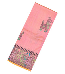 Peach Woven Silk Saree With Printed Horse Motifs-PS0575