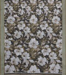 Dark Grey Printed Synthetic Linen Saree With Floral Motifs-SY0211