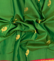 Light Green Handloom Korvai Kanchipuram Silk Saree With Peacock Buttas-KA15526