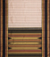 Light Peach Handloom Korvai Kanchipuram Silk Saree With Checks & Kanchipuram Butta Silk Sarees-KA16577