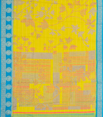 Lemon Yellow Printed Synthetics Dola with Zari Stripes & Contrast Border-BL5218