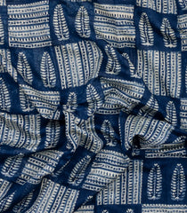 Indigo Printed Chanderi Cotton Saree With Zari Border-CC1550