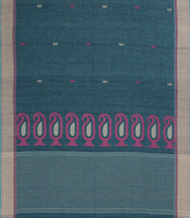 Dark Grey Handwoven Bengal Cotton Saree With Mango Buttas-BG1512