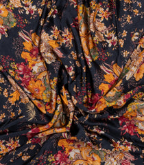 Black Printed Pure Satin Silk Saree With Floral Motifs-PS0955