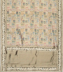 Taupe Woven Blended Viscose Saree With Embroidered Floral Motifs-BL3831