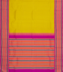 Lemon Yellow Handloom Korvai Kanchipuram Silk Saree With Checks-KA14885