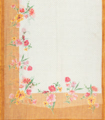 Beige Printed Synthetic Linen Saree With Floral Motifs-SY0049