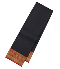 Black Handloom Kanchipuram Silk Saree With Thread Work Border-KA15164