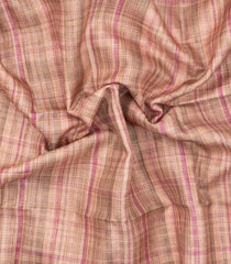 Light Peach Printed Synthetic Dupion Saree With Checks & Contrast Border-BL6048