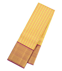 Mustard Handloom Korvai Kanchipuram Silk Saree With Silk Checks-KA16344