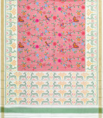 Peach Handloom Patola Silk Saree With Hand Embroidered Motifs-EN2124