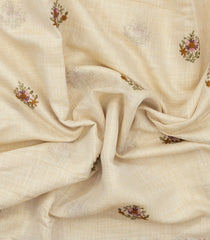 Cream Woven Art Linen Saree With Embroidered Buttas & Border-BL6031