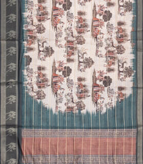 Cream Printed Synthetic Dola Silk Saree With Zari Stripes & Border-SY0002