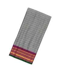 Grey Handloom Gadwal Silk Cotton Saree With Contrast Border-GA0195