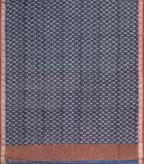 Steel Blue Printed Chanderi Cotton Saree With Contrast Zari Border-CC1685
