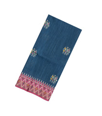 Navy Blue Printed Tussar Silk Saree With Tribal Motifs-TU3440