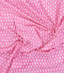 Bubblegum Pink Printed Jaipur Cotton Saree With Floral Motifs-JC1668