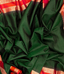 Bottle Green Handloom Soft Silk Saree With Checks & Contrast Border-SO4036