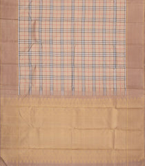 Beige Handloom Kanchipuram Silk Saree With Checks-KA15545