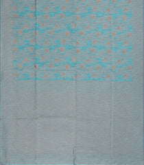 Cyan Woven Art Linen Saree With Floral Motifs-BL5647