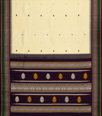 Cream Handloom Korvai Kanchipuram Silk Saree With Annam Motifs-KA14319