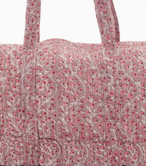 Dusty Pink Handmade Duffle Bag With Printed Motifs With Zipper (9"H X 14"W X 7"D)-ACS1050