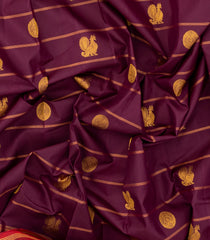 Maroon Handloom Kanchipuram Silk Saree With Stripes & Buttas-KA14013
