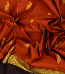 Rust Woven Kanchipuram Silk Saree With Peacock Buttas-KA14238