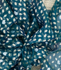 Cyan Handloom Organza Soft Silk Saree With Floral Motifs-SO4087