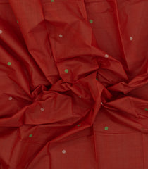 Red Handloom Kanchi Cotton Saree With Buttas-KC1779