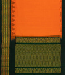 Mango Yellow Handloom Korvai Silk Cotton Saree With Green Temple Border-SC3898