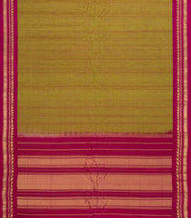 Olive Green Handloom Gadwal Silk Cotton Saree With Contrast Border-GA0484
