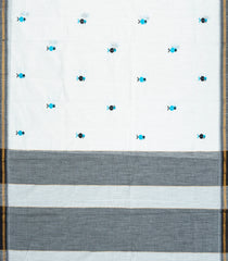 White Woven Chirala Cotton Saree With Bird Buttas & Grey Border-CR1281