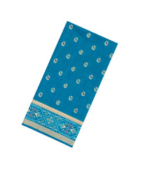 Cyan Printed Art Dupion Saree With Tie & Dye Zari Border-BL5839