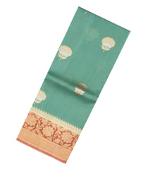 Aquamarine Handloom Banarasi Organza Silk Saree With Floral Buttas-BE1708