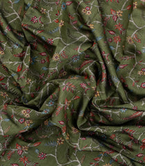 Sage Green Printed Chanderi Cotton Saree With Zari Border-BL5478