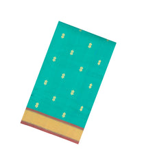 Aquamarine Handloom Silk Cotton Saree With Buttas & Contrast Border-SC4462