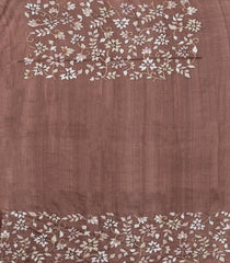 Brown Embroidered Tussar Silk Saree With Rising Border -TU3464