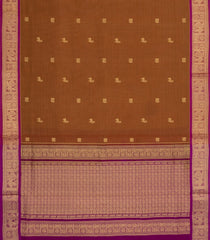 Rust Handloom Silk Cotton Saree With Zari Stripes & Buttas-SC3982