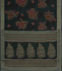Bottle Green Printed Synthetics Brasso Saree With Floral Motifs-BL5311