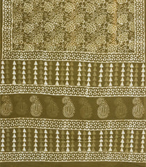 Olive Green Printed Jaipur Cotton Saree With Floral Motifs-JC1513